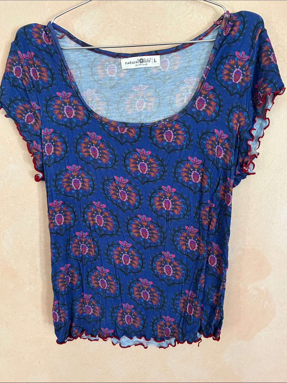 NATURAL LIFE Blue Floral Scoop Neck Short Sleeve Top